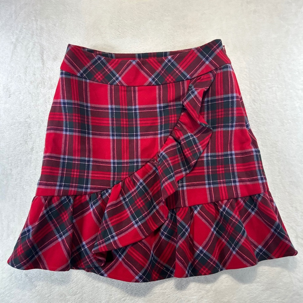 Preppy Vineyard Vines Plaid Ruffle Mini Skirt 2 Dark Academia Red Tartan